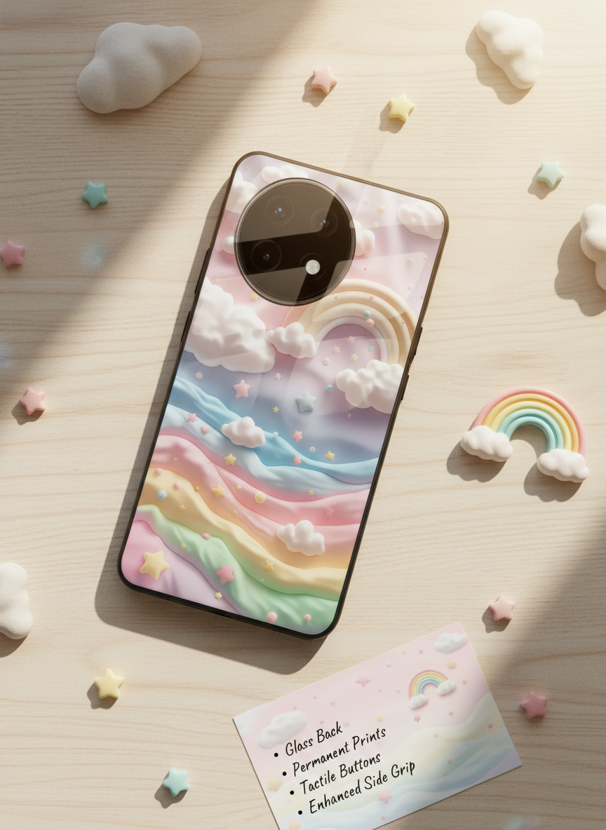 Whimsy Clouds Glass Back Cover For One Plus 13, 12, 11, 10 The Case & Co India