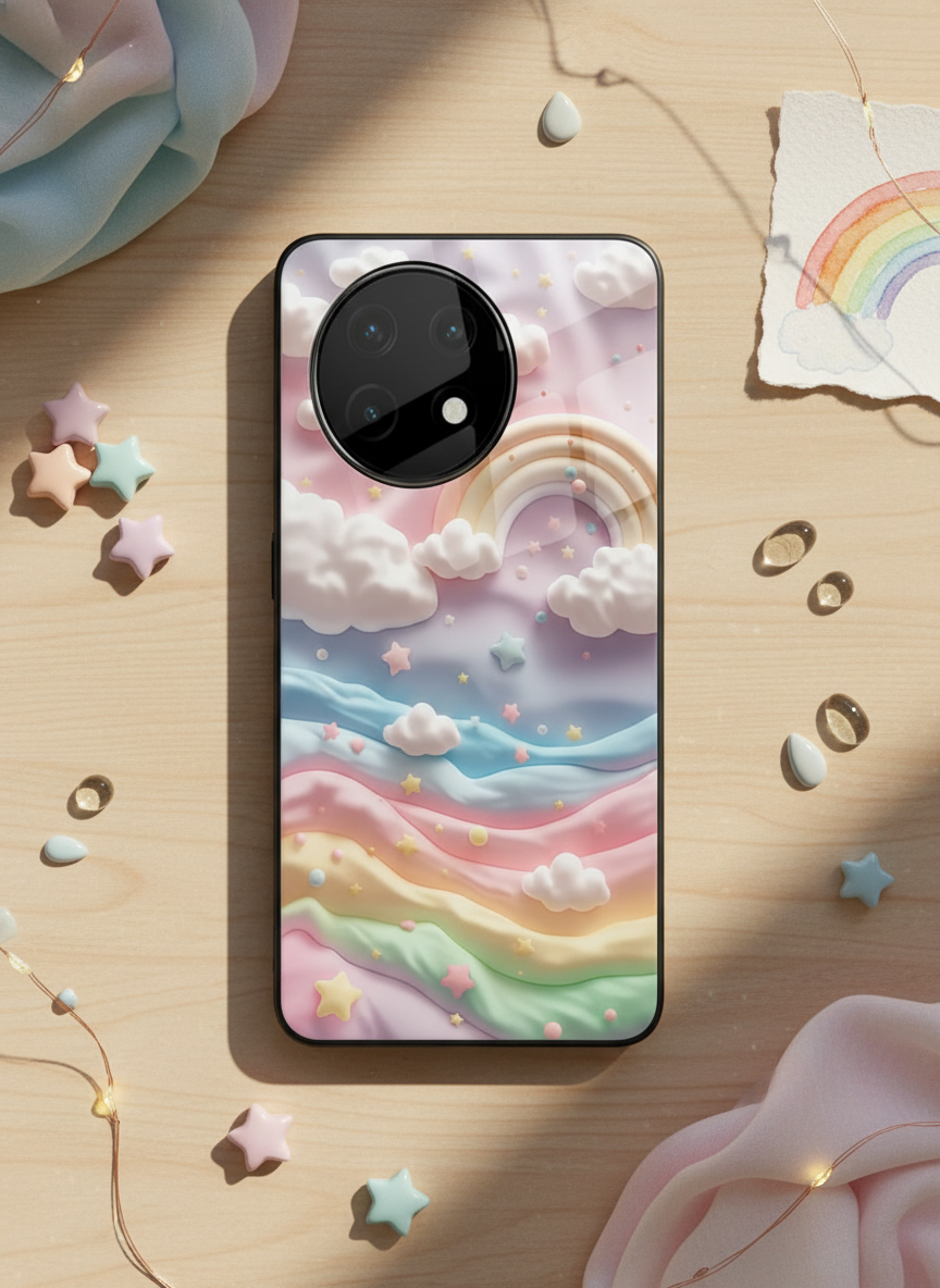 Whimsy Clouds Glass Back Cover For One Plus 13, 12, 11, 10 The Case & Co India