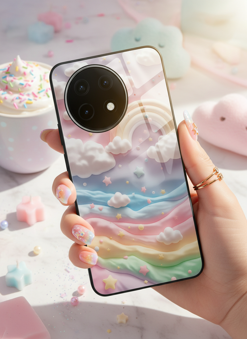 Whimsy Clouds Glass Back Cover For One Plus 13, 12, 11, 10 The Case & Co India