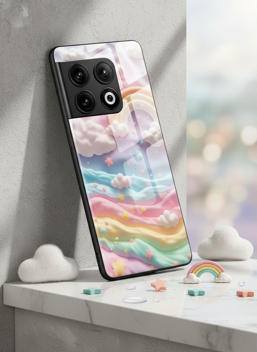 Whimsy Clouds Glass Back Cover For One Plus 13, 12, 11, 10 The Case & Co India