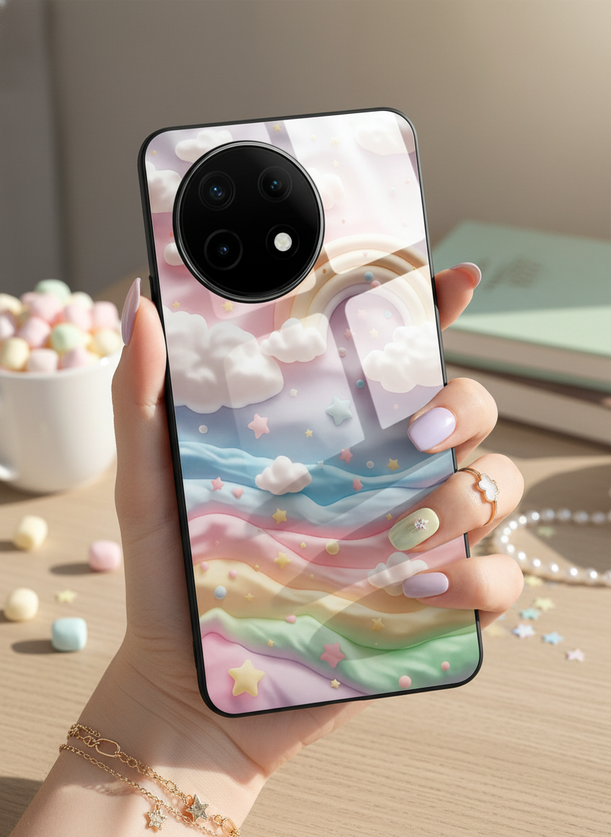 Whimsy Clouds Glass Back Cover For One Plus 13, 12, 11, 10 The Case & Co India